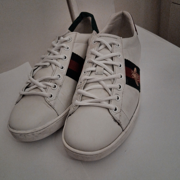 Gucci Ace Bee Women's Leather Low Top Sneakers 37 Made in Italy W/flaw